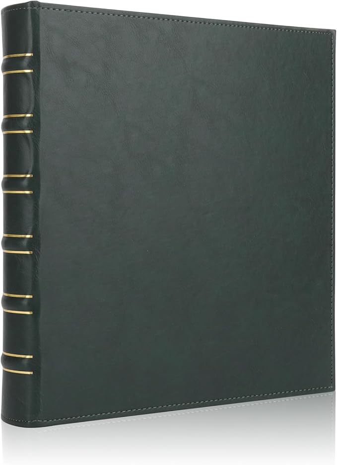 Vintage Hardback 3 Ring Binder 1 Inch, Professional Leather Binder 3 Ring, Three Ring Binders Fits 8.5" x 11", D Ring Binders for Photo Album, Home, School and Office Supplies- Dark Green