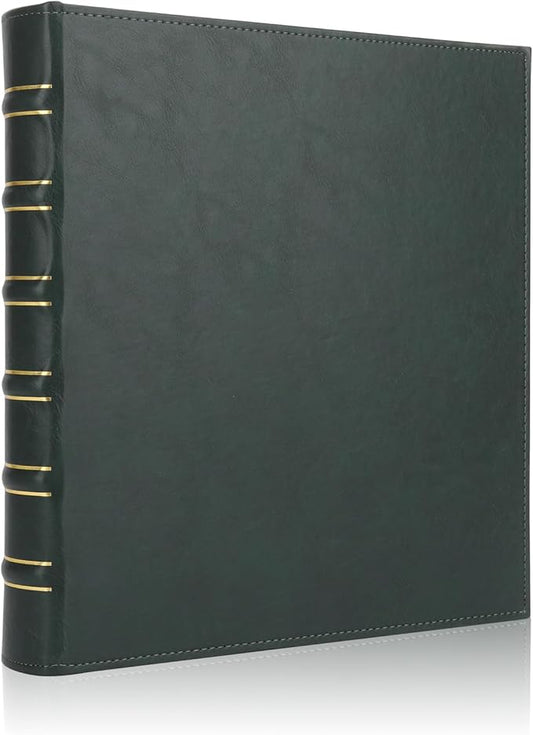 Vintage Hardback 3 Ring Binder 1 Inch, Professional Leather Binder 3 Ring, Three Ring Binders Fits 8.5" x 11", D Ring Binders for Photo Album, Home, School and Office Supplies- Dark Green