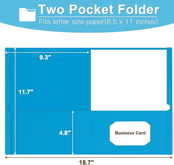60 Pack Paper Pocket Folders, 2 Pocket Folders, Letter Size, Light Blue