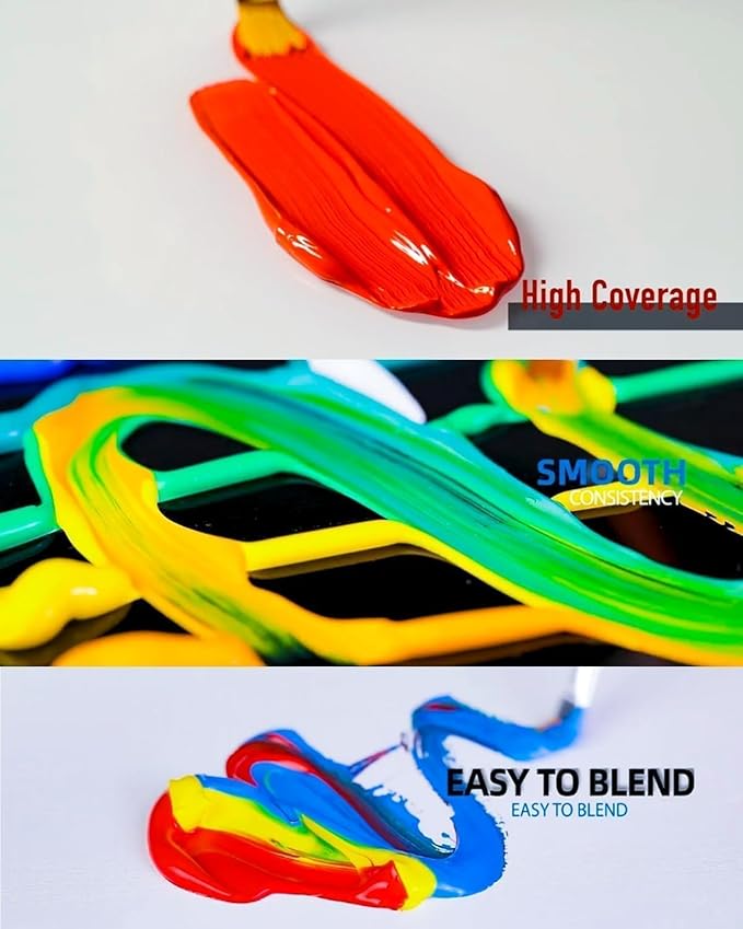 Fantastory Acrylic Paint Set 24 Classic Colors(2oz /60ml) with 12 Brushes, Professional Craft Thick Paints Kits for Adults, Canvas Wood Fabric Ceramic Rock Painting Supplies [Professional Series]