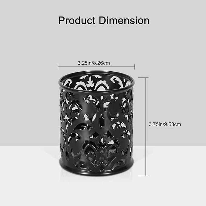 EasyPAG Metal Round Pencil Holder 2 Pack Black Pen Cup Holders Organizer for Desk