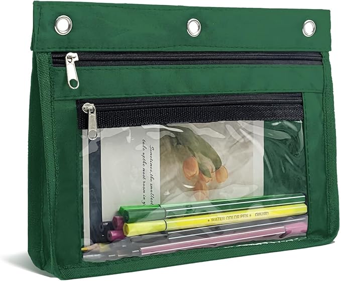 YoeeJob 1 Pack Pencil Pouch for 3 Ring Binder, Expandable Binder Pouches with Zipper, Large Capacity Pen Holder Case with Clear Window School Class Office Organizers, Teal