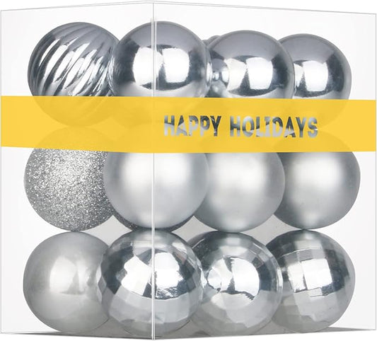 Silver 3.2" Large Christmas Balls - Christmas Tree Decoration Ornaments Shatterproof Hanging Balls for Birthday Halloween Holiday Wedding Decorations Set of 18pcs