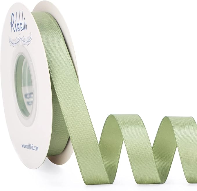 Ribbli Dusty Sage Satin Ribbon Double Faced Satin 1/2 Inch x Continuous 25 Yards-Sage Green Ribbon for Gift Wrapping Crafts Wedding Decoration Bows Bouquet Floral Arrangement