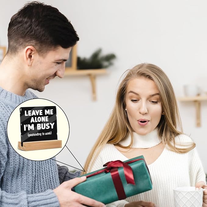 Funny Office Decor Coworker Gifts, Tabletop Caution Acrylic Sign With Wooden Stand, Humorous Gag Gifts for Home Office Desk Decorative Signs for Tabletop Cubicle Shelf Desk Accessories Decor