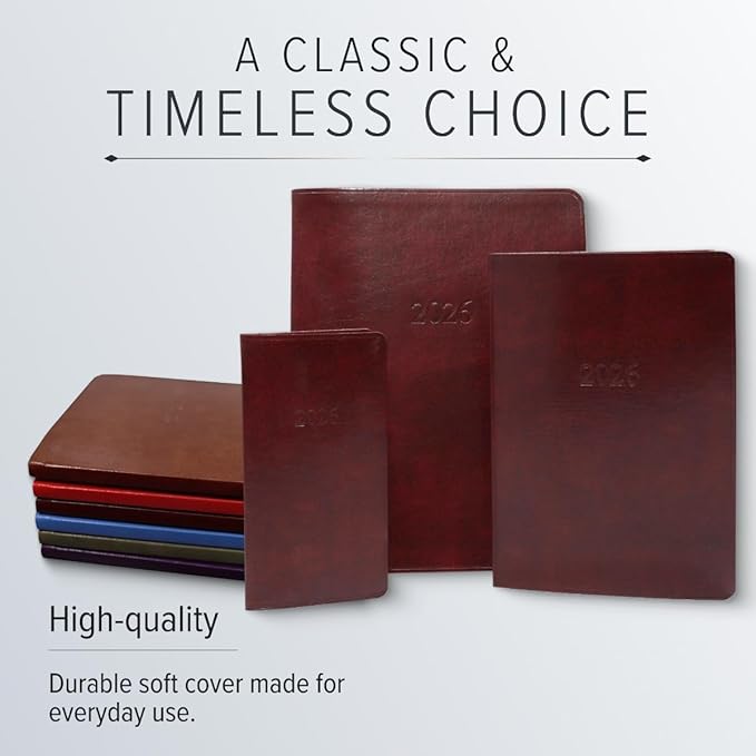 Gallery Leather Pocket Weekly Monthly Planner 2025-2026, Elegantly Bound Calendar Planner and Notebook with Stylish Gold-Gilded Page Edges, 12 Months - Monhegan Cocoa - 6 x 3.25 "