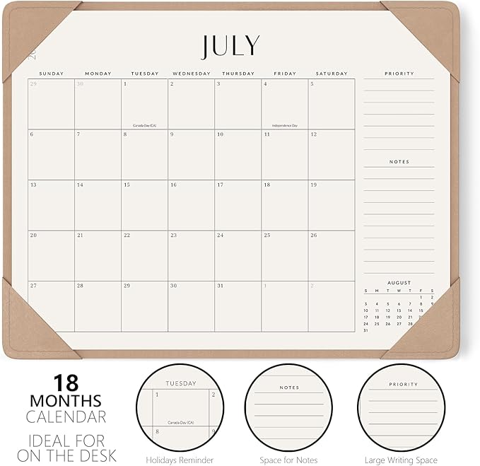 Jotsome Desk Calendar 2025-2026 with Desktop Mat, Large Academic Desk Pad Calendar From July 2025 to December 2026 22x17 inch, Desk Blotter Calendar for Home Office and School, Easy Planning, Apricot