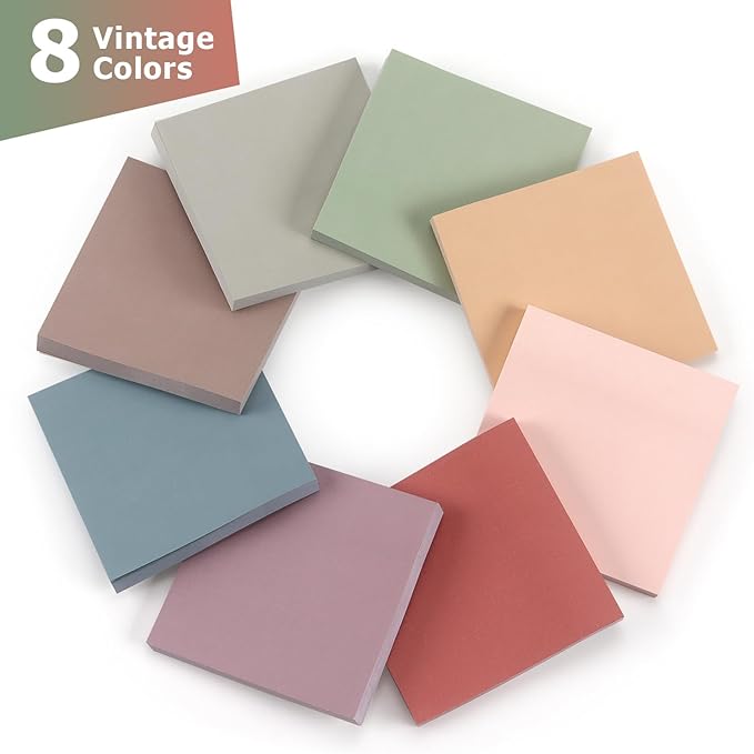 Sticky Notes 3x3 Self-Stick Notes Pads with 8 Morandi Colors, Easy to Post for Office, School, Home, 8 Pads/Pack, 80 Sheets/Pad