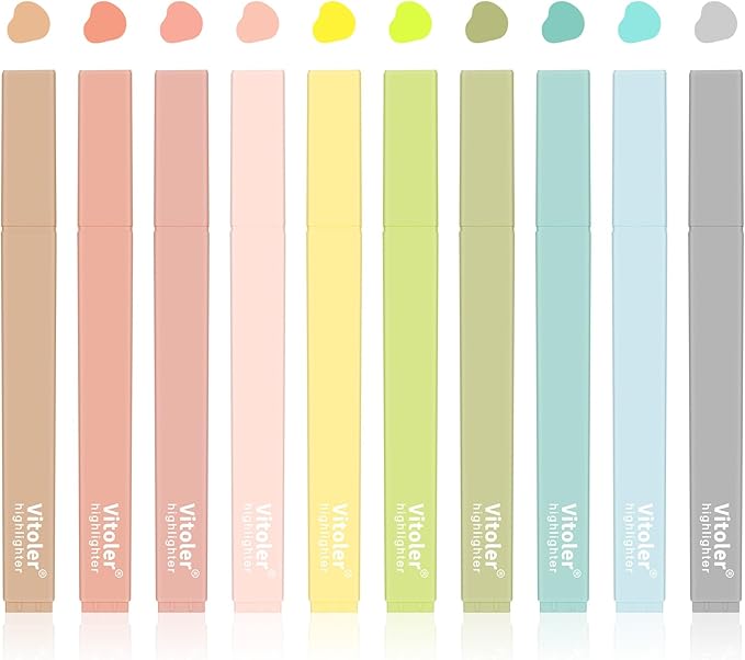 Vitoler Bible Highlighters with Soft Chisel Tip,10Pcs,Aesthetic No Bleed Dry Fast Easy to Hold, Bible Highlighters,Cute Highlighter for School Office Supplies