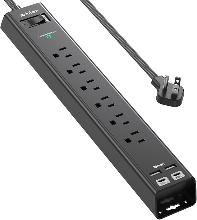 15Ft Extension Cord - Addtam Long Cord Power Strip with 6 AC Outlets and 4 USB Ports(2USB C), Wall Mount with Surge Protection, Multi Plug Outlets for Home Office College Dorm Room Essentials