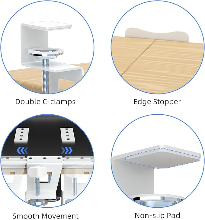 suptek Small Keyboard Tray Under Desk Pull Out with C Clamp Mount for Computer Keyboard, 20 (24.2 Including Clamps) x 11.8 inch Slide-Out Platform Computer Drawer for Typing, Light Wood, DSF1SQM