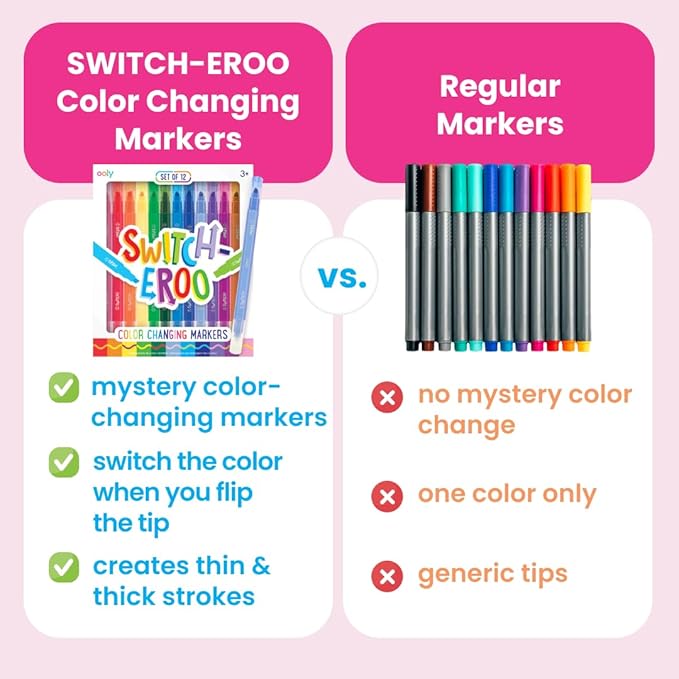 Ooly 12 Pack Switch-eroo Color Changing Markers, Dual Tip Markers for Kids, Double Ended Chisel Tip Marker Set Great for Art Back to School Supplies, Drawing and Stationery Sets