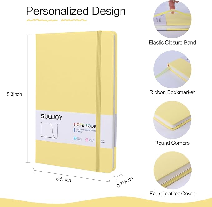 Lined Journal Notebooks for Writing, 100 GSM Thick Paper, 1 Pack Hardcover Notebooks, A5 College Ruled Notebook, Journaling Notebook for School/Travel/Office (Yellow- 1 Pack)