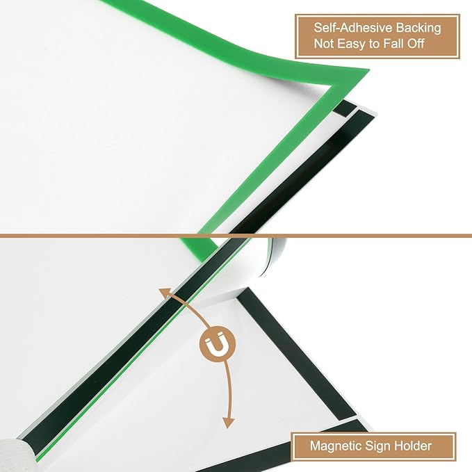 uxcell 6 Pcs Magnetic Sign Holder, 8.3" x 11.7" Self-Adhesive Magnetic Wall Signs Holder Magnetic Picture Frame Document Holder for Home Office Wall Window Displays, Green