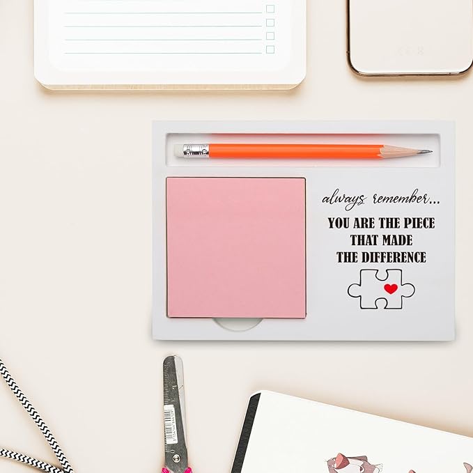 You Made The Difference Gift Desk Organizer with Puzzle Heart Design for Farewell, Volunteer, Teacher, or Team Appreciation Inspirational Note Pad Holder for Recognition XBCT13