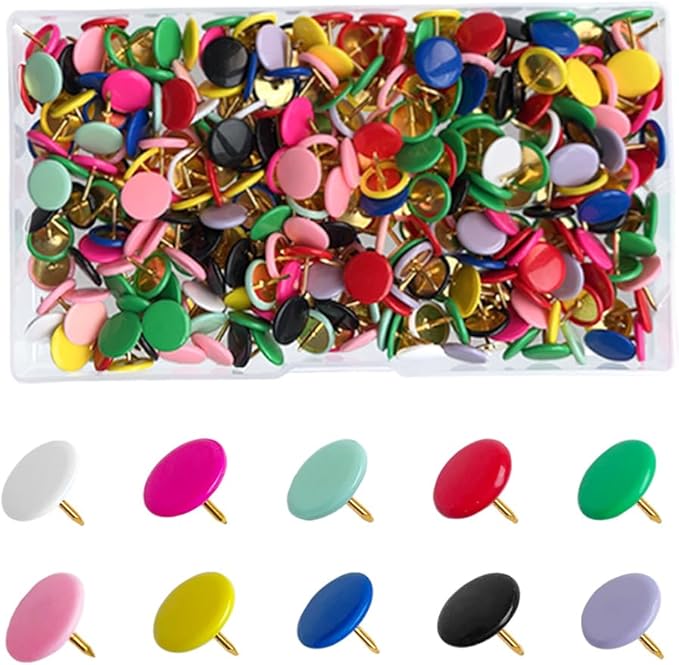 300 PCS Colors Thumb, Tacks Plastic Round Head Thumbtack, Colors Plastic Roundness Push Pins, Roundness Head Thumbtack for Map, Office, Photo Wall, Cork Board