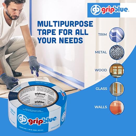 Blue Painters Tape 2 Inch Wide, 1 Roll Masking Tape - Perfect for Precise Lines on Walls & Trim, Multi-Surface, Residue-Free, Easy Removal - Ideal for Indoor & Outdoor Use, 1.88in x 60yds