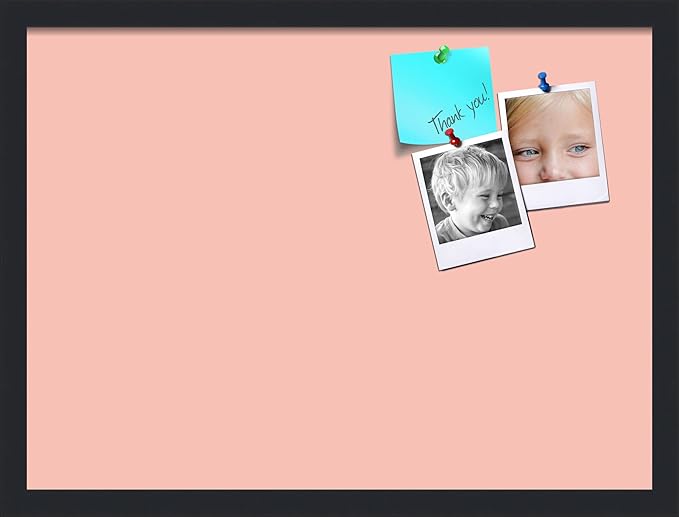 PinPix 23x17 Inch Cork Bulletin Board. This Decorative Framed Pin Board Comes with Pink Pastel Design and a Satin Black Frame. Ideal for Home Office Decor or Message Board (PinPix-1813)