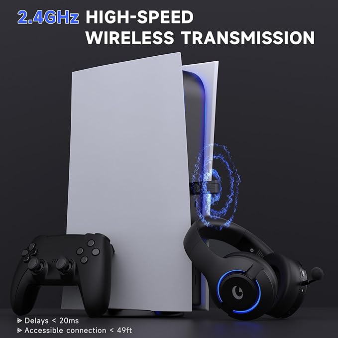 Gtheos Wireless Gaming Headset for ps5, ps4, Elden Ring, PC, Mac, Switch, Bluetooth 5.3 Gaming Headphones with Noise Canceling Microphone, 45H Battery, RGB Light, Black