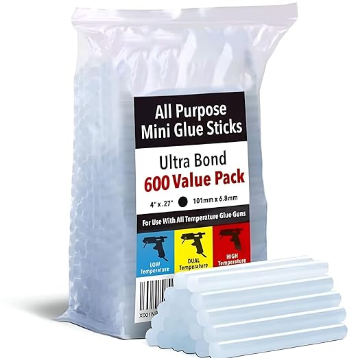 Artellius Mini Hot Glue Sticks - Clear, 600 Count, 4 in L x 0.27 in Dia - Fits Most Guns & Hot Melt Tools - Craft & Fabric Adhesive Sticks for DIY, School & Kids Projects