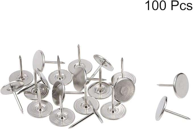 uxcell Upholstery Nails Tacks 16mmx20mm Flat Head Furniture Nails Silver Tone for Furniture Sofa Headboards, 100 Pcs