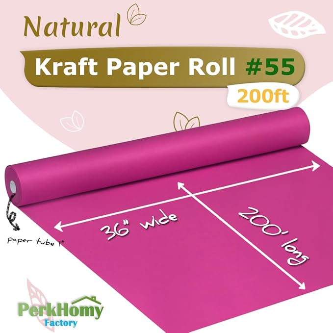PerkHomy 36" x 2,400" (200') Rose Red Kraft Paper Roll for Craft Bulletin Board Paper Art Table Covering Crafting Gift Wrapping Bouquet Packing Parcel 80GSM 55LB (Rose Red, 36" x 200')