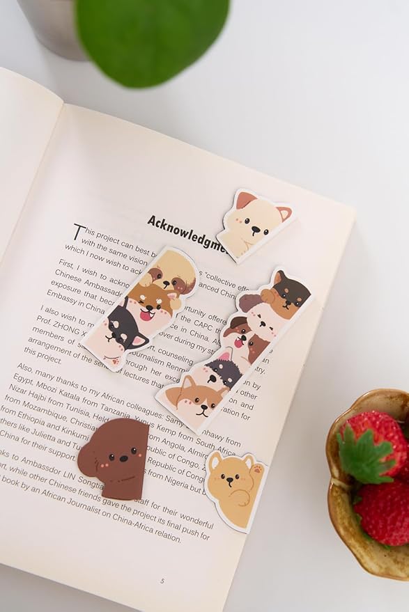 5pcs/Set Cute Magnetic Bookmark, Funny Peeping Dog Book Marker Clip for Teachers, Students, Book Lovers Gifts, Printing on 2 Side (Dog)