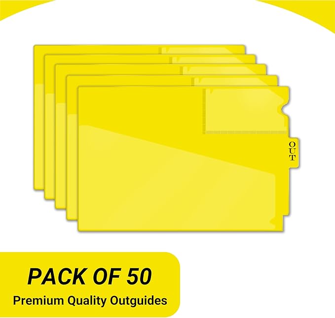 Doctor Stuff - Center Tab Vinyl Outguides, Diagonal Cut Front Pocket, Top Charge Out Slip Pocket, Plastic File Folder, Letter Size 9" x 13-1/4", Yellow, 50/Box