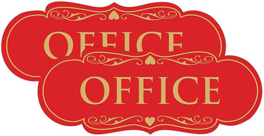 All Quality Designer Office Sign | Easy Installation - Red/Gold - Small (2 Pack)
