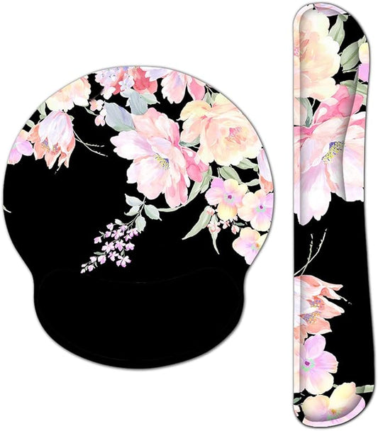 RICHEN Keyboard Wrist Rest and Mouse Pad with Wrist Support, Memory Foam Set for Computer/Laptop/Mac,Gaming and Office, Sturdy & Comfortable & Lightweight for Easy Typing & Pain Relief (Flowers)