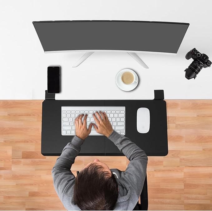 ETHU Ergonomics Desk Extender Tray, 25.6"x11.4" Large Size Foldable Keyboard Drawer Tray Clamp On, Armrest Support for Home and Office (Black)