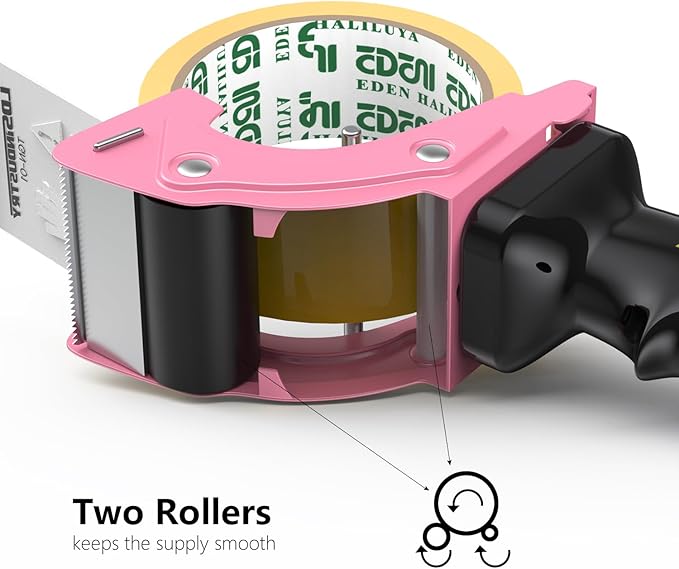 2 Pcs Rapid-Replace Packing Tape Dispenser Guns with Extra Blade, 2IN(50mm) Lightweight Ergonomic Industrial Handheld Heavy Duty Tape Cutter for Carton, Packaging and Box Sealing Pink