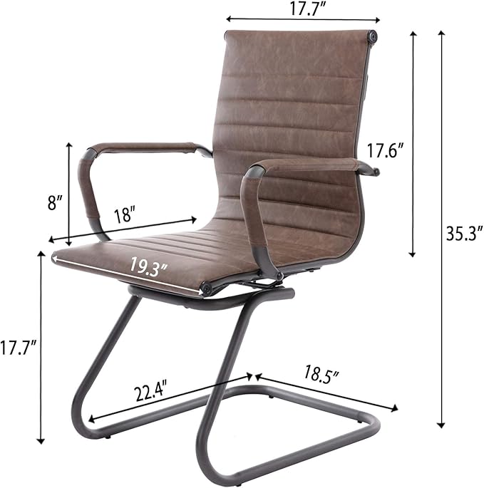 Office Desk Chair No Wheels Set of 4 PU Leather Computer Chairs Mid Back Guest Chairs for School Reception Conference Waiting Room, Vintage Brown