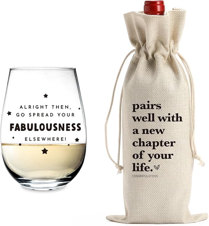 Funny New Chapter Wine Bag Glass Set New Beginnings Gifts for Women Men Farewell Gifts for Friends Going Away Gifts for Coworkers Moving Away Gifts for Friends Nurse Mother Father Day Graduation Gifts