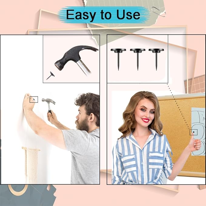 50 Pcs Push Pins for Bulletin Board, Metal Black Thumb Tacks for Picture Photo Hanging, Small Nails Flat Thumbtacks for Drywall Cork Board , Wall Tack Pins for Shadow Box Office Home Decorative