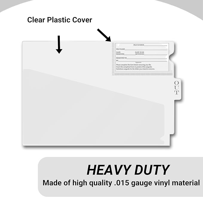 Doctor Stuff - Center Tab Vinyl Outguides, Diagonal Cut Front Pocket, Top Charge Out Slip Pocket, Plastic File Folder, Letter Size 9" x 13-1/4", Frosty Clear, 25/Box