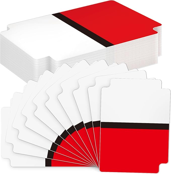 50pcs Red and White Trading Card Dividers Plastic Index Card Storage Dividers with Tabs Card Separators for Sports Recipe Game Card Organize
