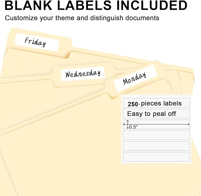 File Folder, RAZCC 250 Pack 1/3 Cut Tab File Folders Letter Size, Manila Folders, Folders with Tab, Great for Organizing and Easy File Storage