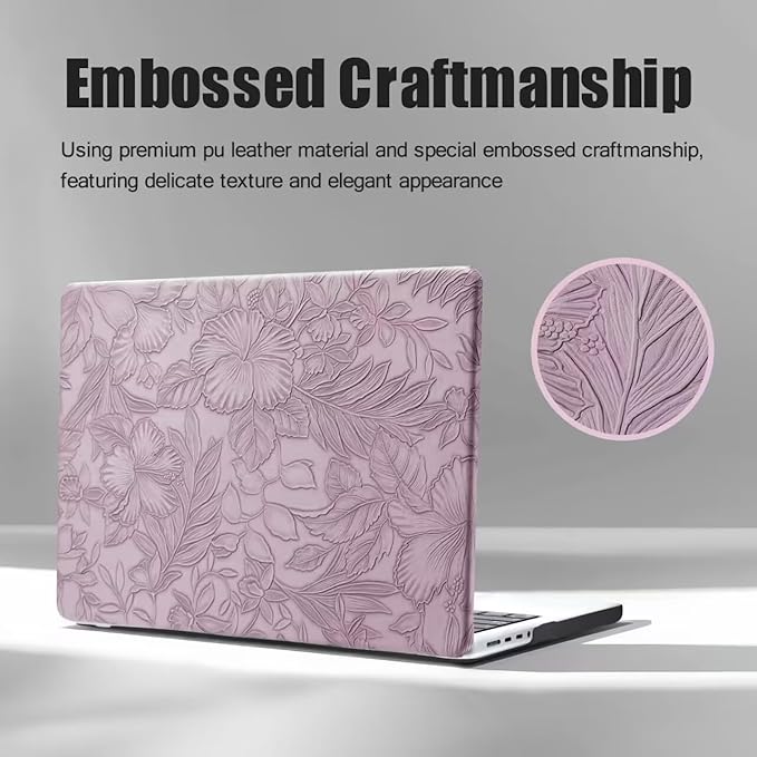 DTangLsm for MacBook Air 13 inch Case 2025 2024-2022 Release M4 A3240 M3 A3113 M2 A2681, Retro Leather Hard Shell Elegant Textured Case for MacBook Air 13.6 inch+Keyboard Cover, Lilac Embossed Floral