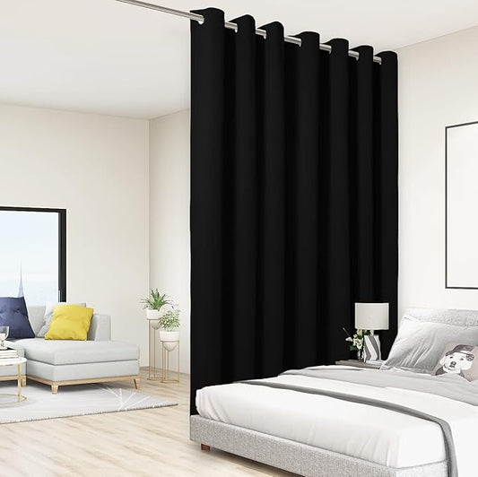BONZER Extra Wide Room Divider Curtain Total Privacy Wall Noise Reducing Blackout Curtains for Patio Sliding Glass Door, 96L x 150W Inch (8L x 12.5W ft), 1 Panel, Black