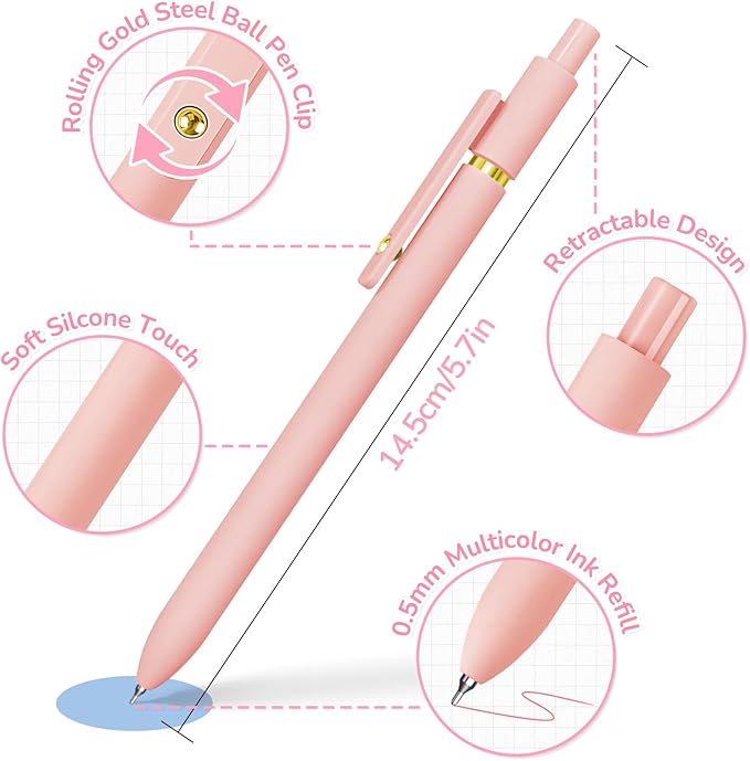 6 Pcs Colored Pens Colorful Pens 0.5mm Colored Ink Gel Pen Fine Point Smooth Writing Pen for Journaling and Note Taking Office School Supplies Gifts for Teacher Nurse (6 Pcs Vibrant Gold)