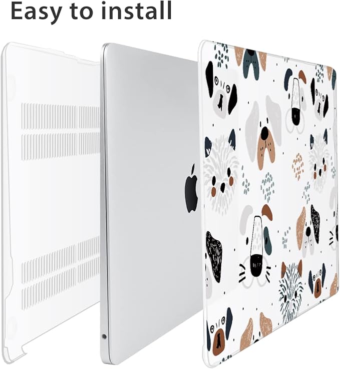 Compatible with MacBook Air 13 inch Case 2022 2021 2020-2018 Release M1 A2337 A2179 A1932 with Touch ID, Hard Print Case + Keyboard Skin + Webcam Cover + Screen Protector, Funny Dog