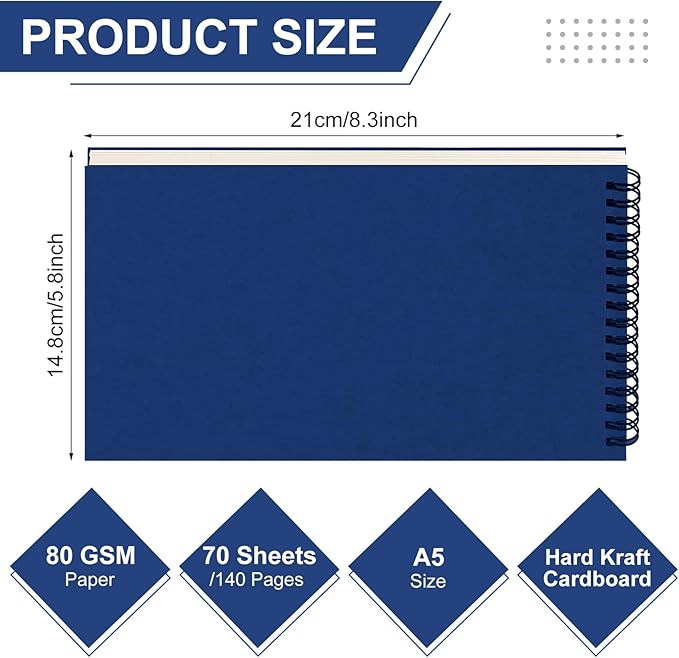 2 Pcs Dot Grid Notebook Top Spiral Notebook A5 Size Bullet Dotted Paper Hardcover Dot Journal 8.3''x 5.8'' 140 Pages Spiral Notepads for Sketching Drawing Writing School Office (Dark Blue)