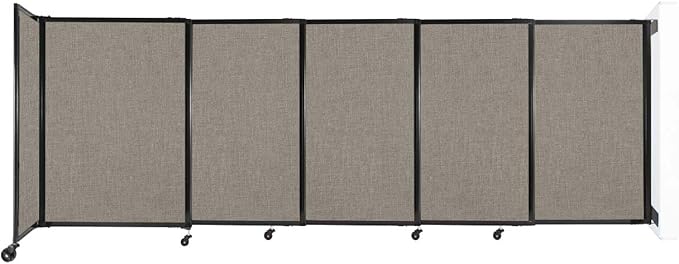 Wall-Mounted Sliding StraightWall Room Divider | Adjustable Widths | Locking Wheels | Room Separator | Up to 11'3" Wide x 4' Tall Warm Pebble Fabric Panels