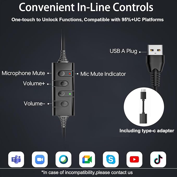 Arama USB Computer Headset with Noise Canceling Mic for Laptop & Home Office Meetings