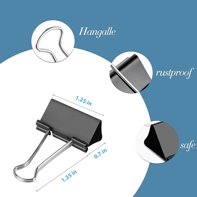 Ufmarine Medium Binder Clips 1.25 inch Length, (144 Pcs) Medium Paper Clips for Office