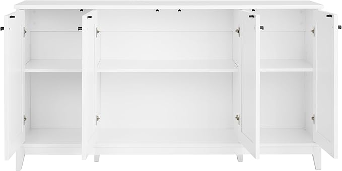 Prepac Yaletown 4 Panel Door Console Table with Storage, White Storage Cabinet with Doors and Shelves, Sideboard Storage Cabinet 60" W x 32" H x 16" D, WCBG-2220-1