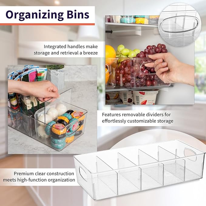ClearSpace Plastic Pantry Organization and Storage Bins with Removable Dividers – 2 Pack XL Perfect Kitchen Organization or Kitchen Storage – Refrigerator Organizer Bins, Cabinet Organizers