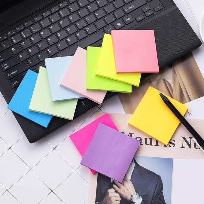 (40 Pads) Sticky Notes 3x3 in Post Bright Stickies Colorful Super Sticking Power Memo Pads, Strong Adhesive