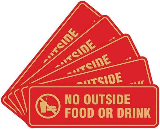 Standard No Outside Food or Drink Door/Wall Sign - Red/Gold - Large 5 Pack